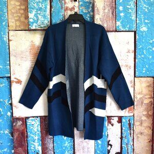 Women's Autumn Skye Long Open Cardigan Long Sleeve LARGE Blue NEW